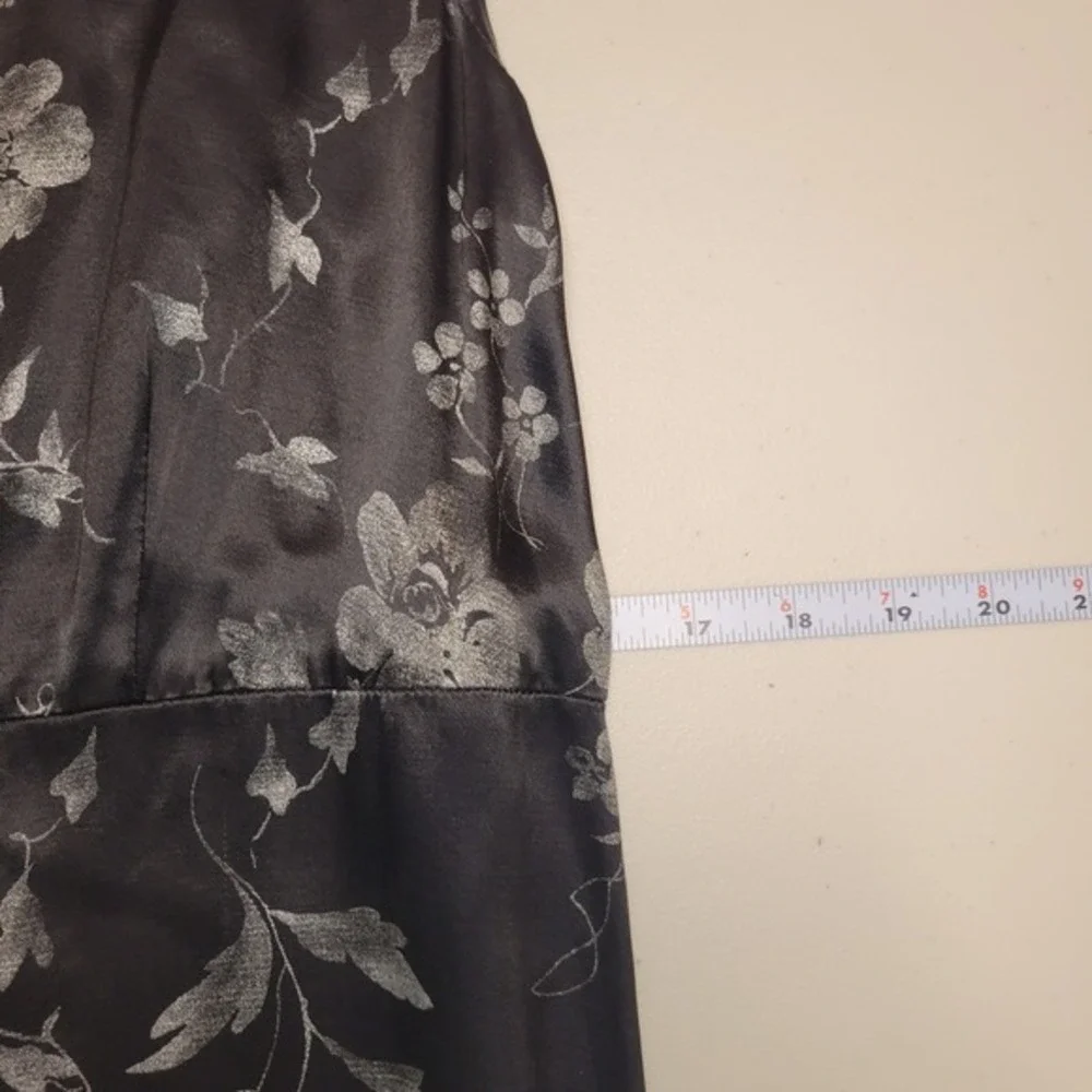 Maxi Dress Satin Black Silver Floral‎ Size Small Empire Waist Whimsygoth Fairy